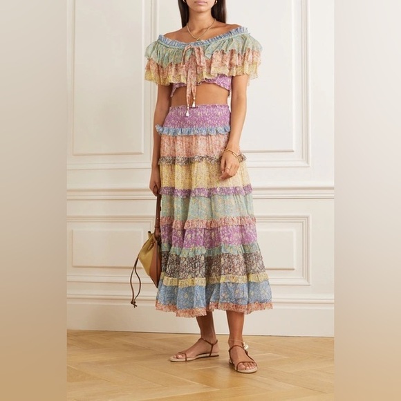 Zimmermann Carnaby Tiered Ruffle Skirt and Top 0P 1 XS S - Picture 3 of 10